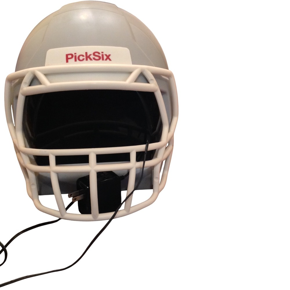 PickSix Football Helmet Mini Fridge Silver White Portable Cooler Tailgate
